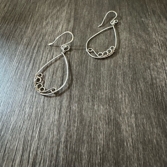Silver Hoop Earrings - Bohemian Dangle Hoops - Wire Wrapped Silver Drop Earrings - Picture 4 of 7